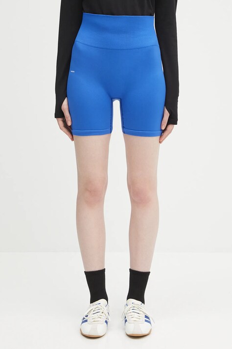 Къс панталон Pangaia Plant-Stretch Compressive Shorts в синьо с изчистен дизайн с висока талия 10002485