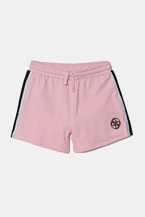 Guess pantaloni scurți din bumbac pentru copii culoarea roz, cu imprimeu, talie reglabila, J5RD09 KAD74