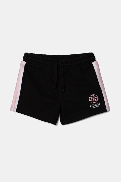Guess pantaloni scurți din bumbac pentru copii culoarea negru, cu imprimeu, talie reglabila, J5RD09 KAD74