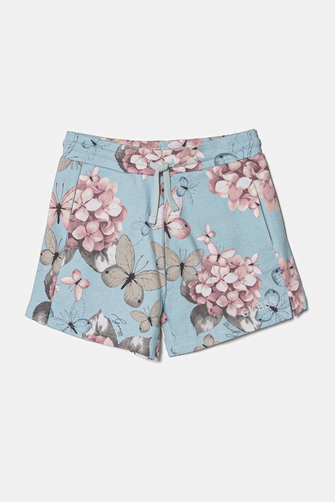 Dětské bavlněné šortky Guess modrá barva, vzorované, nastavitelný pas, J5RD15 KA6R4