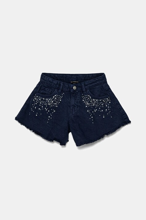 Guess pantaloni scurți din denim pentru copii culoarea bleumarin, cu imprimeu, talie reglabila, J5RD16 WH1T0