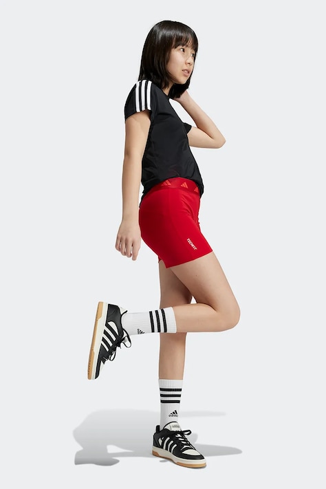 Detské krátke nohavice adidas červená farba, s potlačou, nastaviteľný pás JF3749