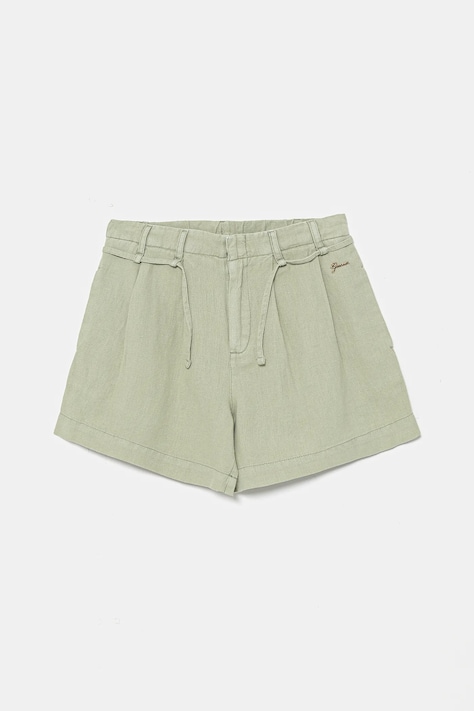 Guess pantaloni scurți din amestec de in pentru copii culoarea verde, uni, J5GD33 WG5G0