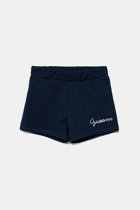 Dětské bavlněné šortky Guess tmavomodrá barva, s potiskem, K5GD08 KA6R4