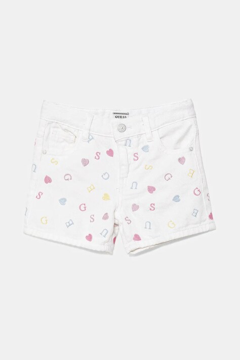Dětské bavlněné šortky Guess bílá barva, s aplikací, nastavitelný pas, K5GD15 WH630