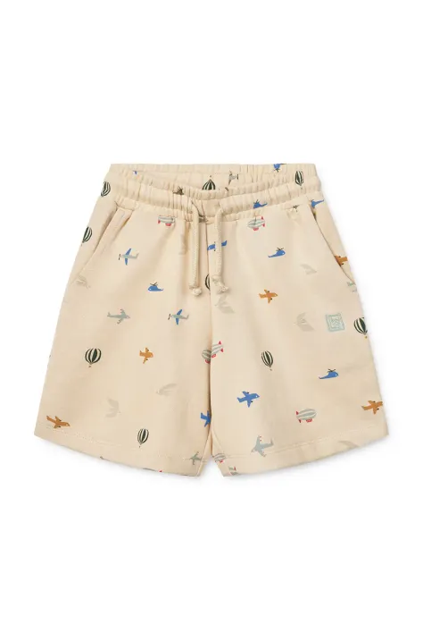 Otroške bombažne kratke hlače Liewood Gram Printed Sweatshorts bež barva, LW19864