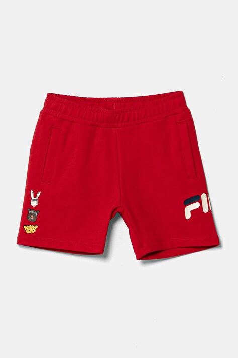 Детски къси панталони Fila LOBEZ в червено с принт с регулируема талия FAK0396