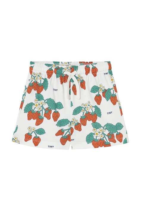 Tinycottons pantaloni scurți din bumbac pentru copii STRAWBERRIES SHORT culoarea bej, cu imprimeu, SS25-002