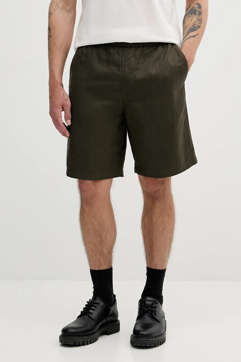 Armani Exchange pantaloni scurți din amestec de in culoarea verde, XM000656 AF13180