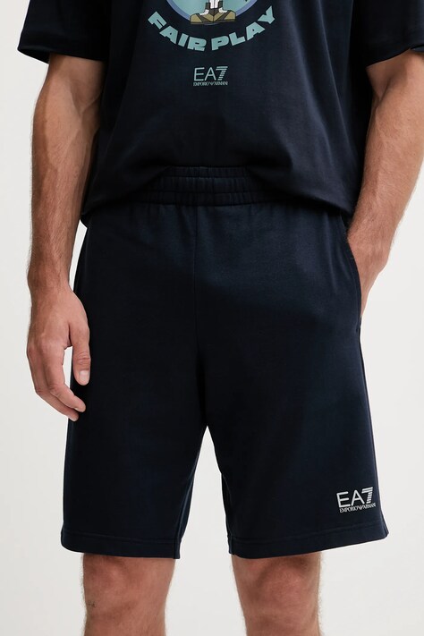 Βαμβακερό σορτσάκι EA7 Emporio Armani ανδρικό, χρώμα: μαύρο, PJVRZ.8NPS65