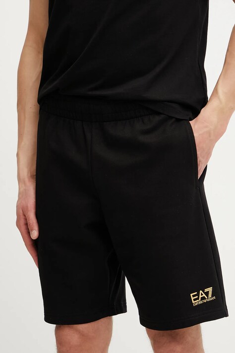 EA7 Emporio Armani pantaloni scurti din bumbac barbati, culoarea negru, PJVRZ.8NPS65