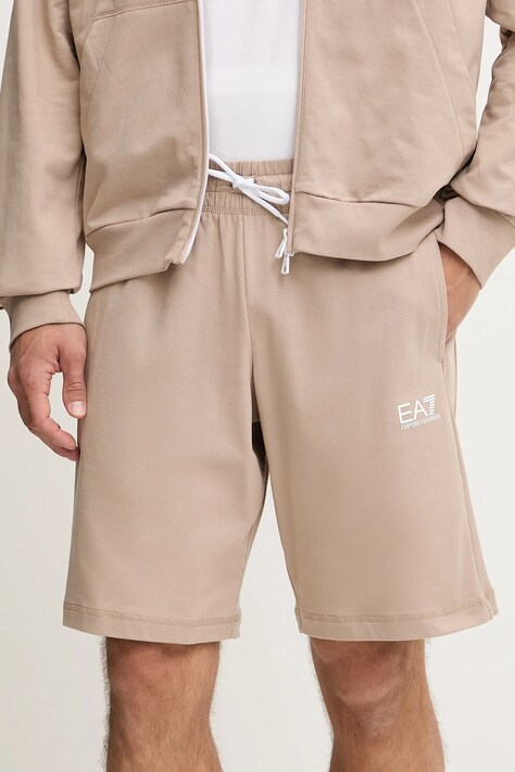 Bavlněné šortky EA7 Emporio Armani pánské, béžová barva, AF12681.7M000204