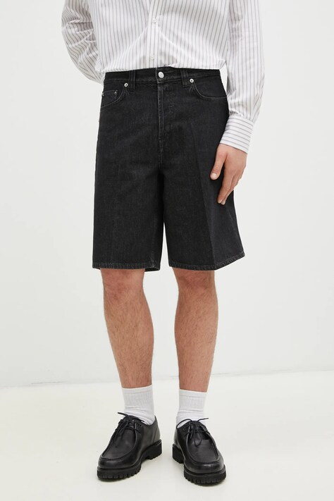 Filippa K pantaloni scurti jeans barbati, culoarea negru, 31381