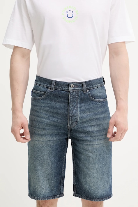 Hugo Blue pantaloni scurti jeans barbati, culoarea bleumarin, 50534641