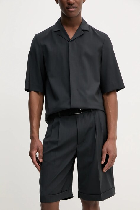 BARENA VENEZIA pantaloni scurți din lână Camicia Mola barbati, culoarea negru, PAU5095.478