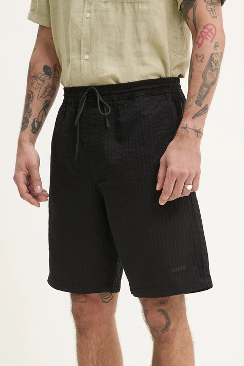 HUGO pantaloni scurti din bumbac barbati, culoarea negru, 50534661