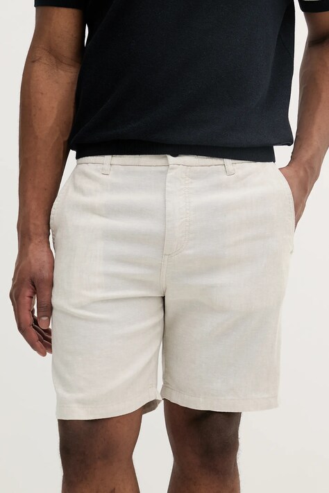 BOSS Orange pantaloni scurti din in barbati, culoarea bej, 50536863