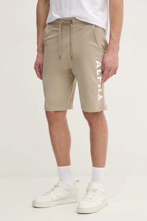 Bavlněné šortky Alpha Industries Alpha Jersey Short pánské, béžová barva, 116366