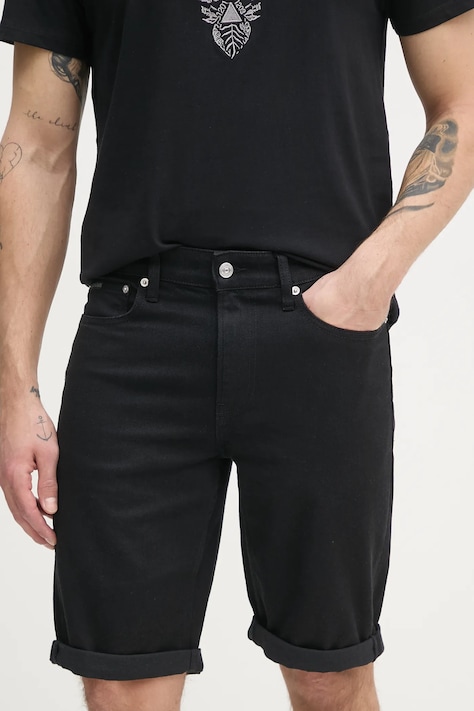 Calvin Klein Jeans pantaloni scurți din denim bărbați, culoarea negru, J30J327514