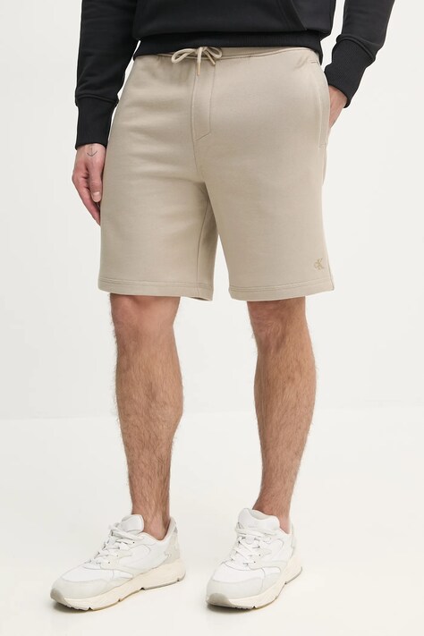 Calvin Klein Jeans pantaloni scurti din bumbac culoarea bej, J30J327531