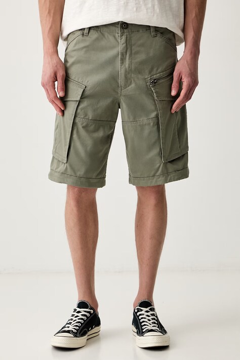 G-Star šortky cargo pánske bavlnené s elastanom Rovic zip relaxed 1\2 zelené regular waist D08566-5126