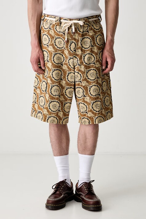 Drôle de Monsieur Le Short Workwear Paisley cargo shorts cotton Men's yellow regular waist G-BS155-CO189-MS