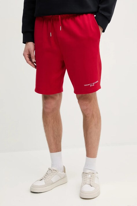 Tommy Hilfiger pantaloni scurti din bumbac barbati, culoarea rosu, MW0MW38698