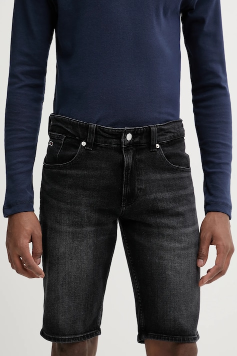 Rifľové krátke nohavice Tommy Jeans čierna farba, DM0DM20945