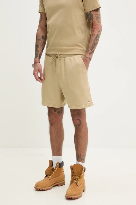 Kraťasy Tommy Jeans pánské, zelená barva, DM0DM21931