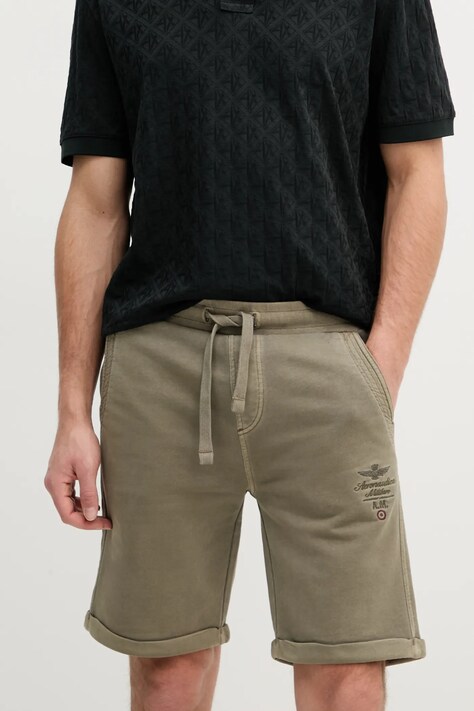 Bavlněné šortky Aeronautica Militare pánské, zelená barva, BF016F583