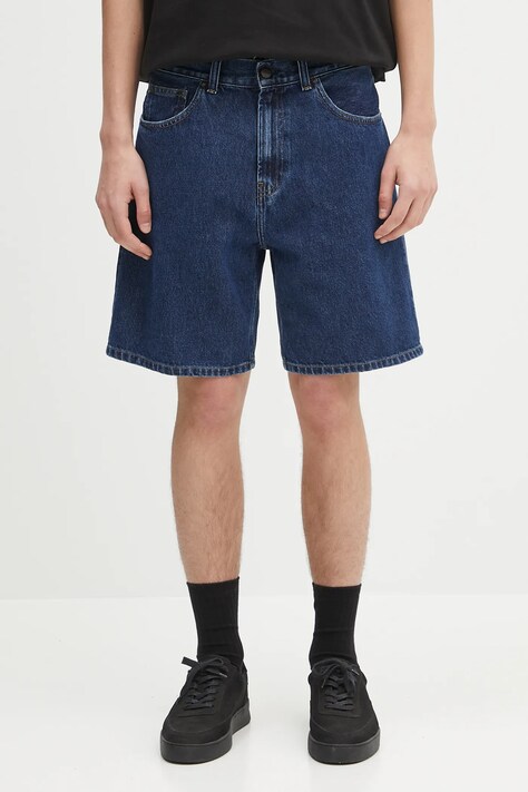 Дънков къс панталон от памук Carhartt WIP Nolan Short мъжки в тъмносиньо I034869.106