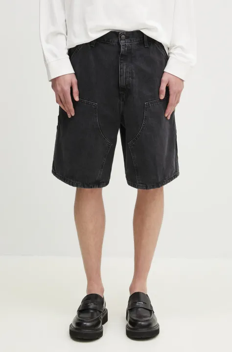 Carhartt WIP pantaloncini di jeans Double Knee Short uomo colore nero I034867.8906