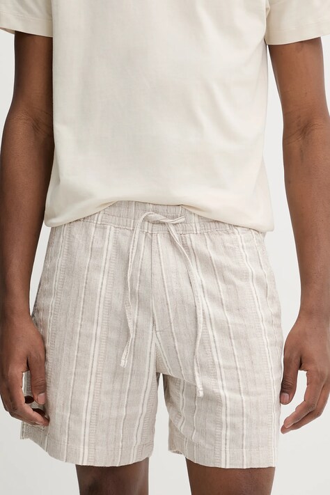 Abercrombie & Fitch pantaloni scurți din amestec de in barbati, culoarea bej, KI128-5063