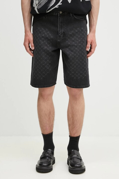 Дънков къс панталон Daily Paper Laser Monogram Denim Shorts в черно 2511132