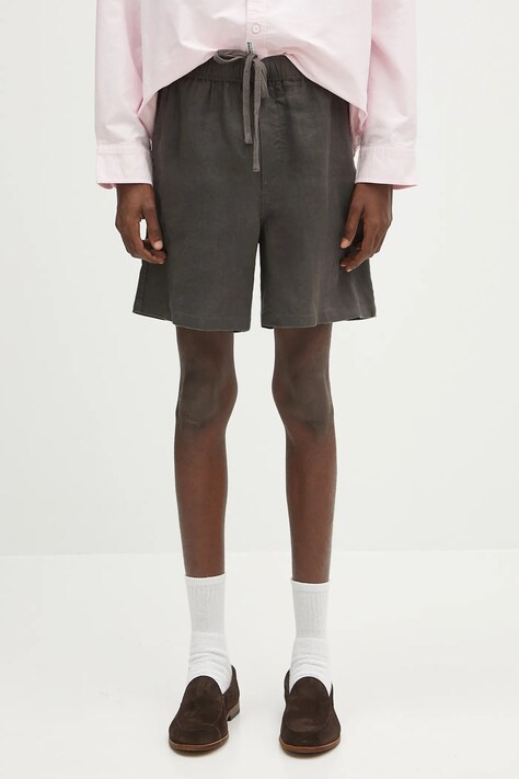 Samsoe Samsoe linen shorts Sajabari gray color M24200085