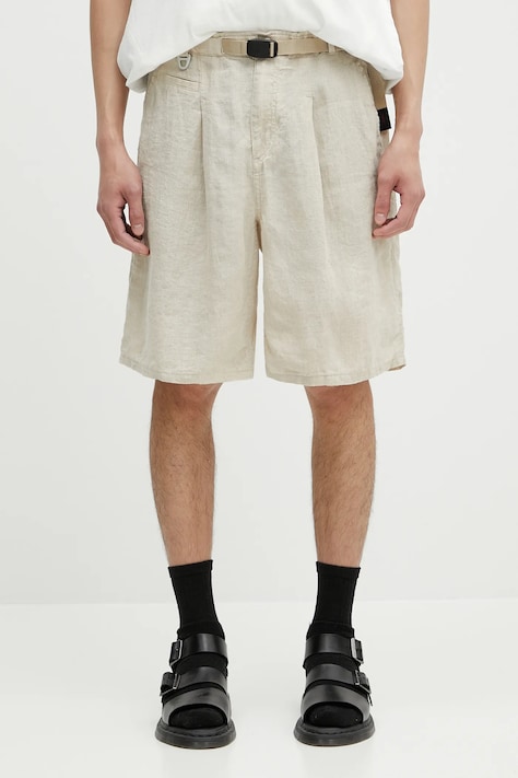 Lněné kraťasy Undercover Pants pánské, béžová barva, UC1E4518