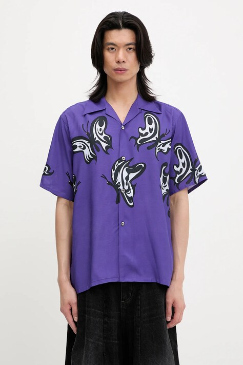Košeľa Needles x Kae Tanaka S/S One-Up fialová farba, voľný strih, s klasickým golierom, QV432