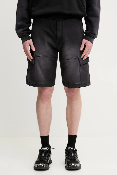 Bavlněné šortky 1017 ALYX 9SM Fleece garment dye cargo pánské, černá barva, AAMSO0084FA01