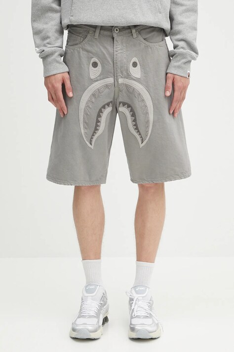 Pamučne kratke hlače A Bathing Ape Shark garment dye boja: siva, 1L30151001