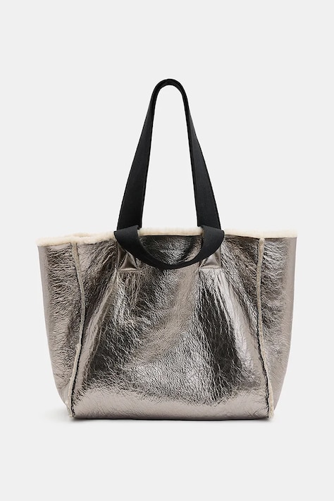 AllSaints geantă din piele cu două fețe IZZY SHEARLING culoarea maro, W056XB