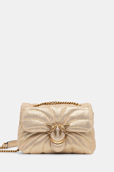 Semišová kabelka Pinko zlatá barva, 100039 A27F