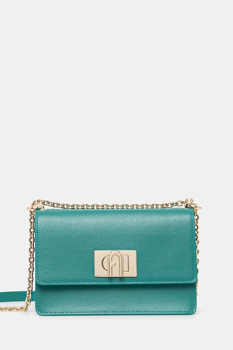 Usnjena torbica Furla zelena barva, BAFKACO ARE000 D7D00