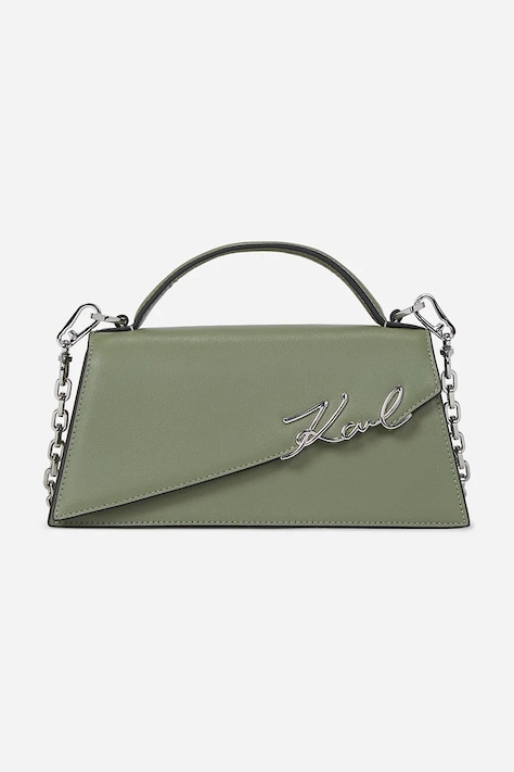 Usnjena torbica Karl Lagerfeld zelena barva, A1W30458