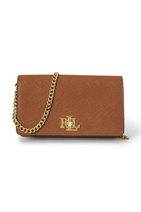 Δερμάτινη τσάντα Lauren Ralph Lauren χρώμα: καφέ, 432966784