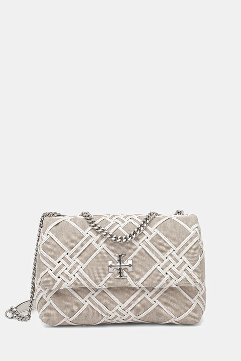 Kabelka Tory Burch Kira Woven Canvas Small béžová farba, 151267-250