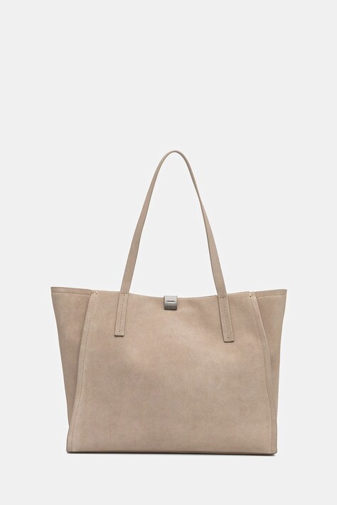 Calvin Klein geanta de mana din piele intoarsa culoarea bej, K60K612983