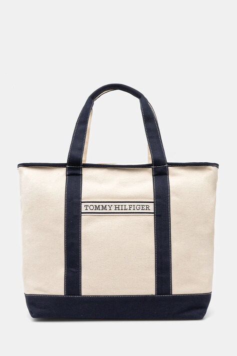 Tommy Hilfiger geanta de bumbac culoarea bej, AW0AW17421