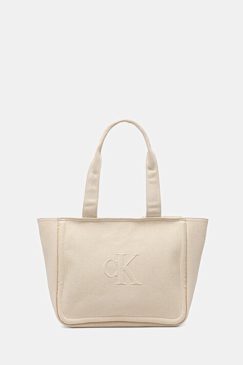 Calvin Klein Jeans geantă de bumbac culoarea bej, LV04K3098G