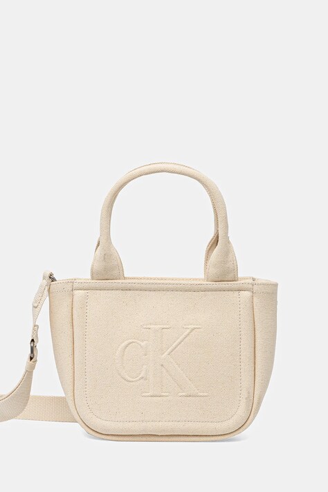 Calvin Klein Jeans geantă de bumbac culoarea bej, LV04K3160G
