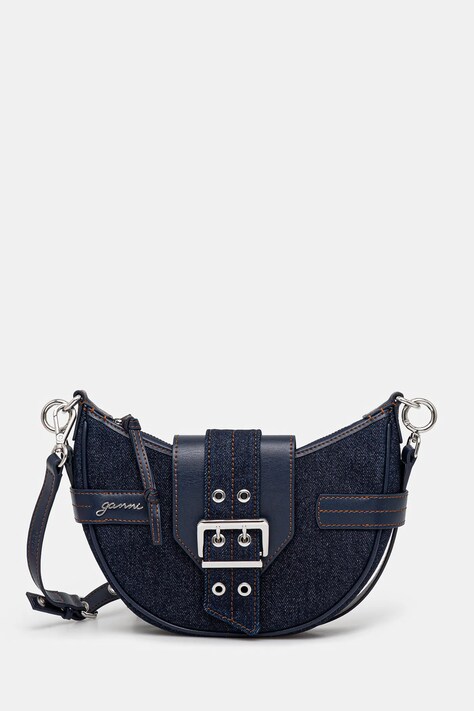 GANNI cotton handbag Bucky Bag Small Crossbody Denim navy blue color A6137